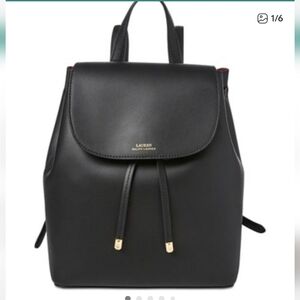 Ralph Lauren Dryden Flap Backpack Black Cow Leather